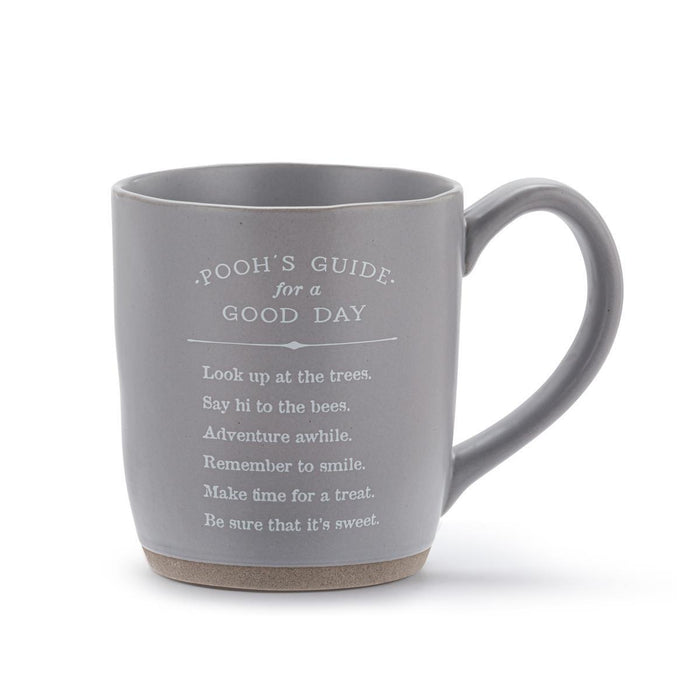 Gray mug with text on a white background