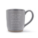 Gray mug with text on a white background
