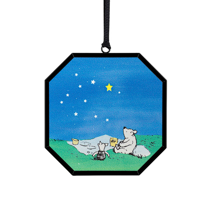 Decorative hanging with cartoon characters under a starry sky