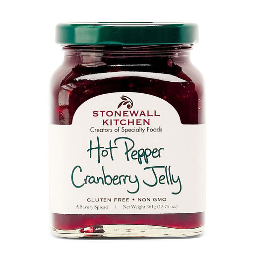 Jar of Stonewall Kitchen Hot Pepper Cranberry Jelly on a white background