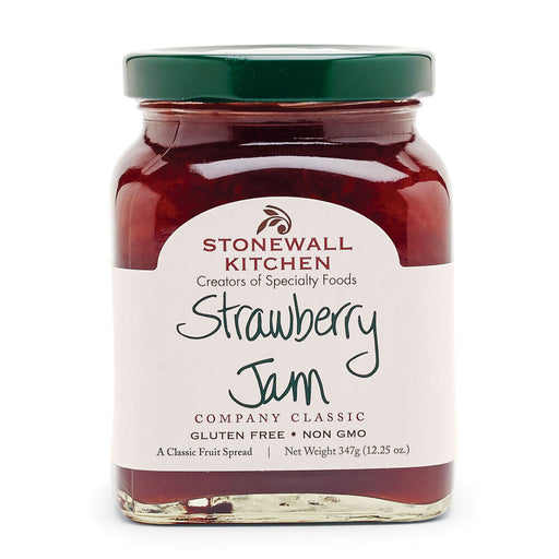 Jar of Stonewall Kitchen Strawberry Jam on a white background