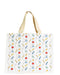 Tote bag with school supplies pattern on a white background