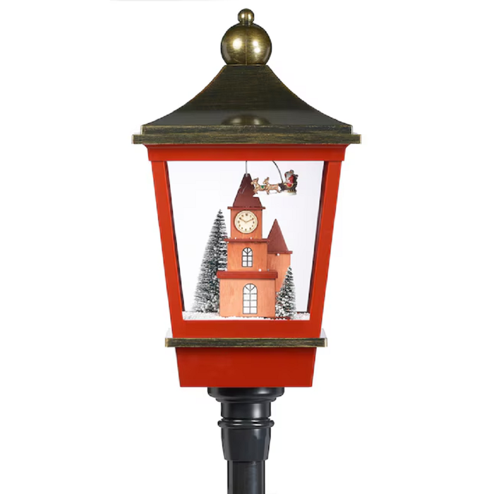 Lighted Musical Snowing Tower Lantern with Rotating Santa