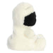 White plush toy with a black paw on a white background