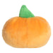 Plush pumpkin toy with a green stem on a white background