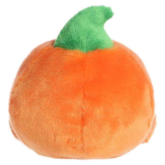 Plush pumpkin toy with a green stem on a white background