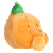 Plush toy shaped like a pumpkin with a face on a white background