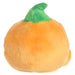 Plush toy shaped like a pumpkin with a green stem on a white background