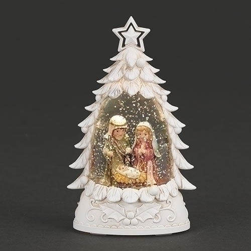 Lighted Holy Family In White Tree Shape