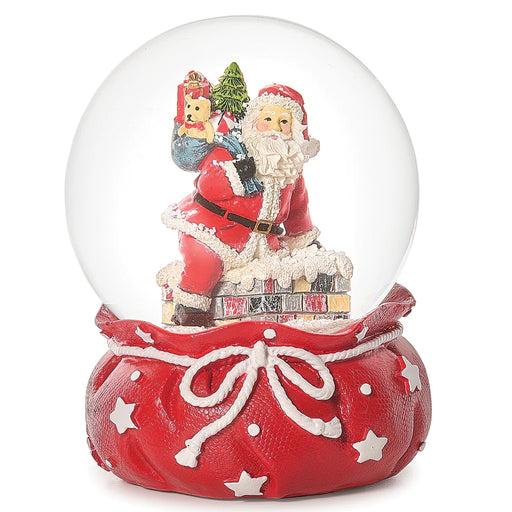Christmas snow globe with Santa Claus and a teddy bear inside on a white background