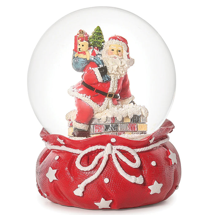 Christmas snow globe with Santa Claus and a teddy bear inside on a white background