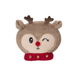 Plush reindeer toy with a red nose and red scarf on a white background