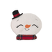 Plush toy resembling a snowman with a black top hat, red scarf, and white face on a white background