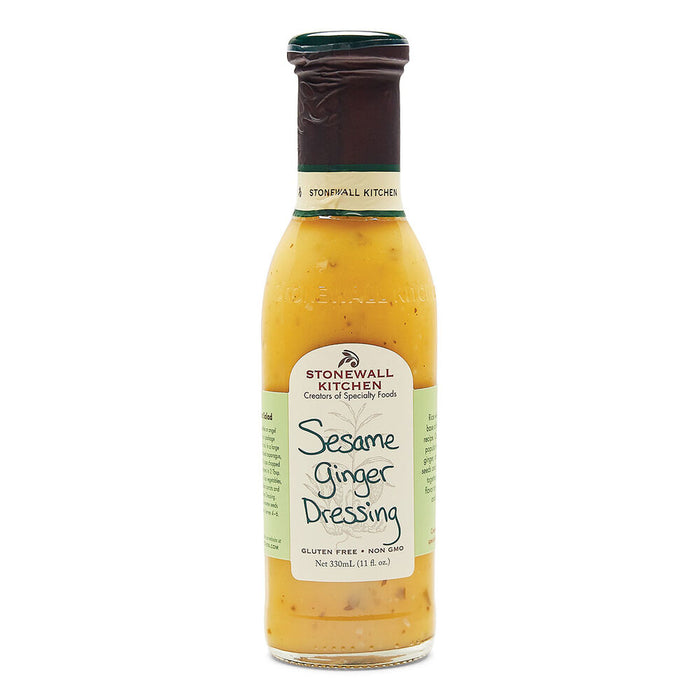 Bottle of Stonewall Kitchen Sesame Ginger Dressing on a white background