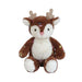 Plush deer toy with brown fur, white accents, and colorful sprinkles on a white background