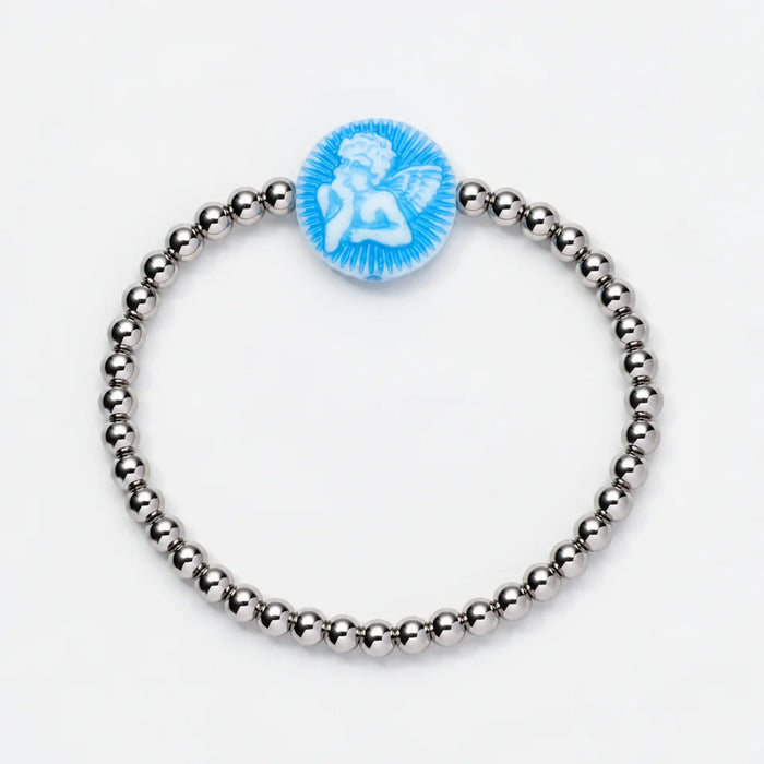 Holy Water Cherub Cameo Bracelet in Silver