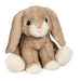 Plush toy rabbit with brown fur and white paws on a white background