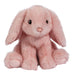 Pink plush bunny toy on a white background