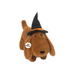 Halloweenie Dachshund plush wearing a black witch hat with an orange band.