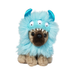 Puggie Monster Pup plush wearing a fluffy blue three-eyed monster costume with horns and teeth.