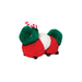 Plush toy resembling a caterpillar with a red body, green wings, and a white belly on a white background.