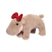 Plush toy hippo with a red bow on a white background