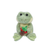 Plush frog toy with a red strawberry on a white background