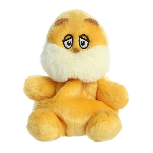 Plush toy resembling a cartoon character with a white face and orange body on a white background