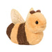 Plush toy bee with brown and black stripes on a white background