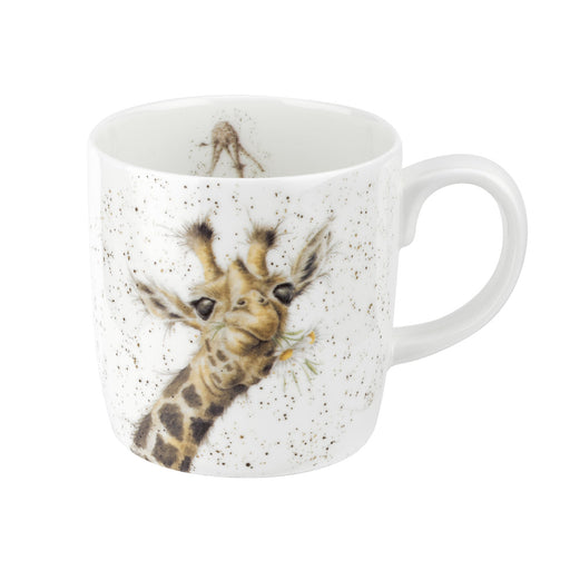 White mug with a giraffe design on a white background