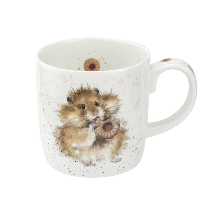 White mug with a hedgehog design on a white background