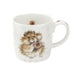 White mug with a hedgehog design on a white background