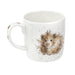 White mug with a hedgehog design on a white background