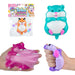Squishy toys with packaging and a hamster-shaped squishy toy on a white background