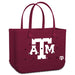 Maroon tote bag with white 'ATM' logo on a white background