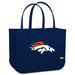Navy blue tote bag with Denver Broncos logo on a white background