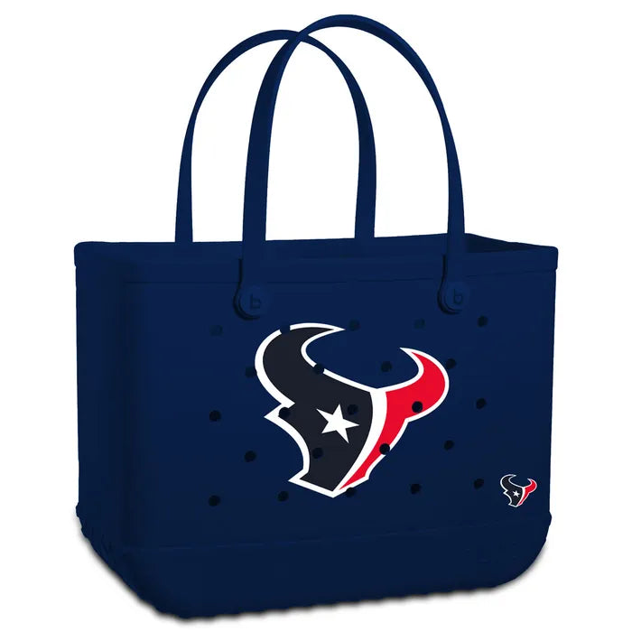 Navy blue tote bag with Houston Texans logo on a white background