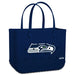 Navy tote bag with a sports team logo on a white background