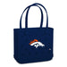 Navy blue tote bag with Denver Broncos logo on a white background