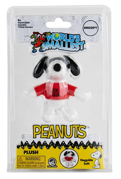 World's Smallest Peanuts plush toy packaging with Snoopy character.