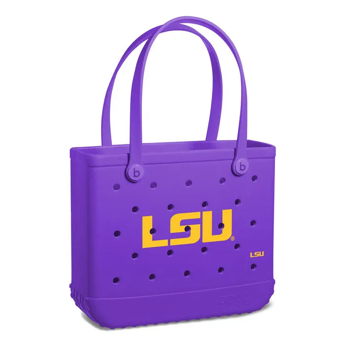 Purple tote bag with LSU logo on a white background