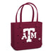 Maroon tote bag with white 'ATM' logo on a white background