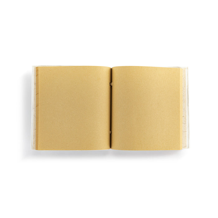 Open beige notebook on a white background