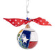 Decorative ornament with Texas flag design and red ribbon on a white background