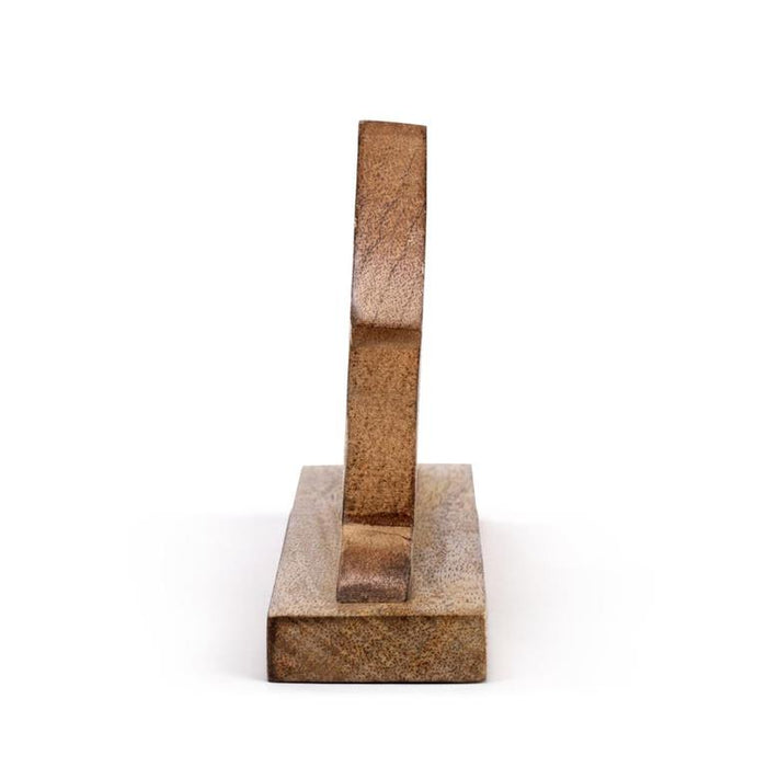 A small wooden decorative sculpture or stand with a rectangular base and a vertical post, shown on a plain white background.