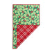A folded rectangular fabric item, likely a napkin or small table linen, shown on a plain white background. The top and left sections display a green holly and red berry pattern with a red border, while the folded bottom-right section reveals a red and white plaid reverse side.