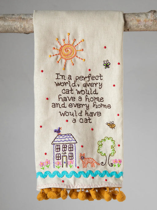 Cat Linen Embroidered Hand Towel