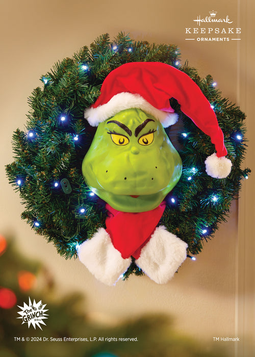 Dr. Seuss's How the Grinch Stole Christmas!™ The Grinch Wreath With Light, Sound and Motion, 24”