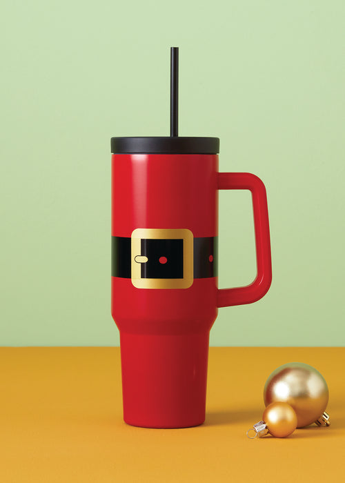 Santa 40oz Travel Mug with Straw