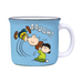 Blue mug with cartoon design featuring characters and the word 'AAUGH!' on a white background